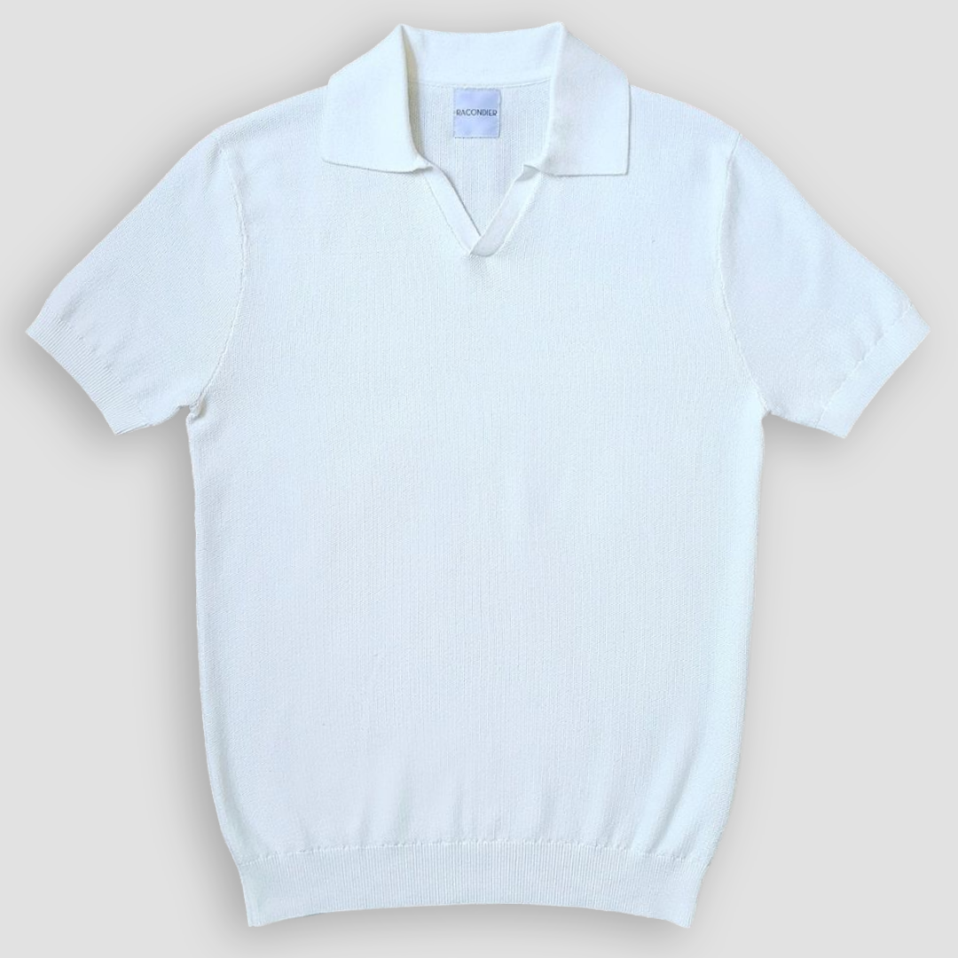 White Knit Polo Shirt